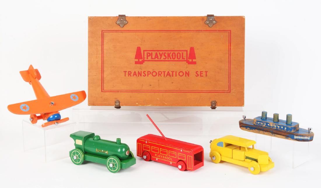 Unusual Playskool Transportation Set In Wood Box. (1 of 4)