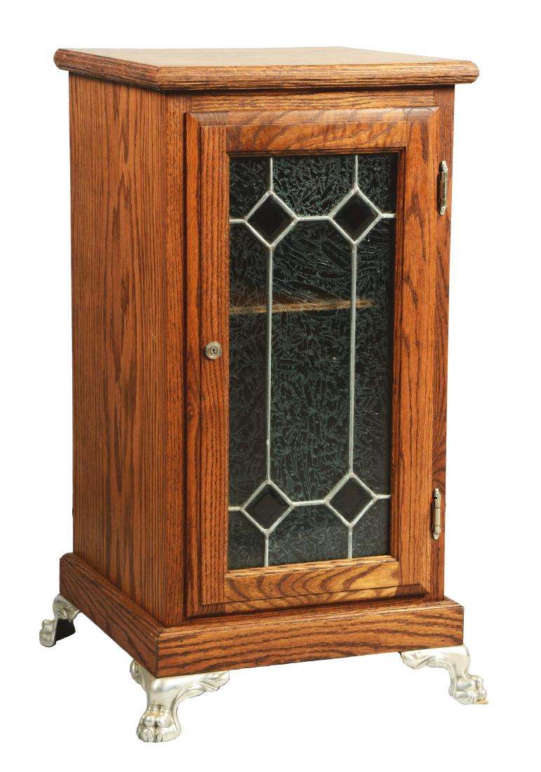 Glass Front Oak Slot Machine Stand. (1 of 4)