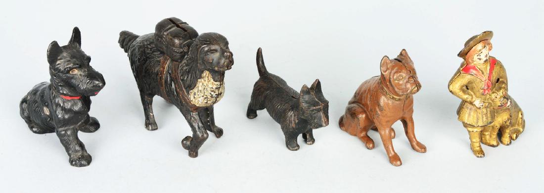 Lot Of 5: Cast Iron Dog Still Banks. (1 of 4)