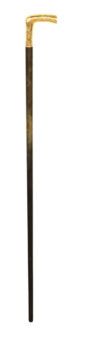 14K Gold Presentation Cane With Gold Quartz. (1 of 6)