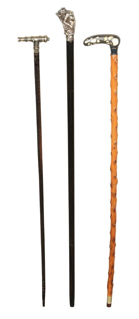 Lot Of 3: Walking Sticks With Silver Handles. (1 of 6)