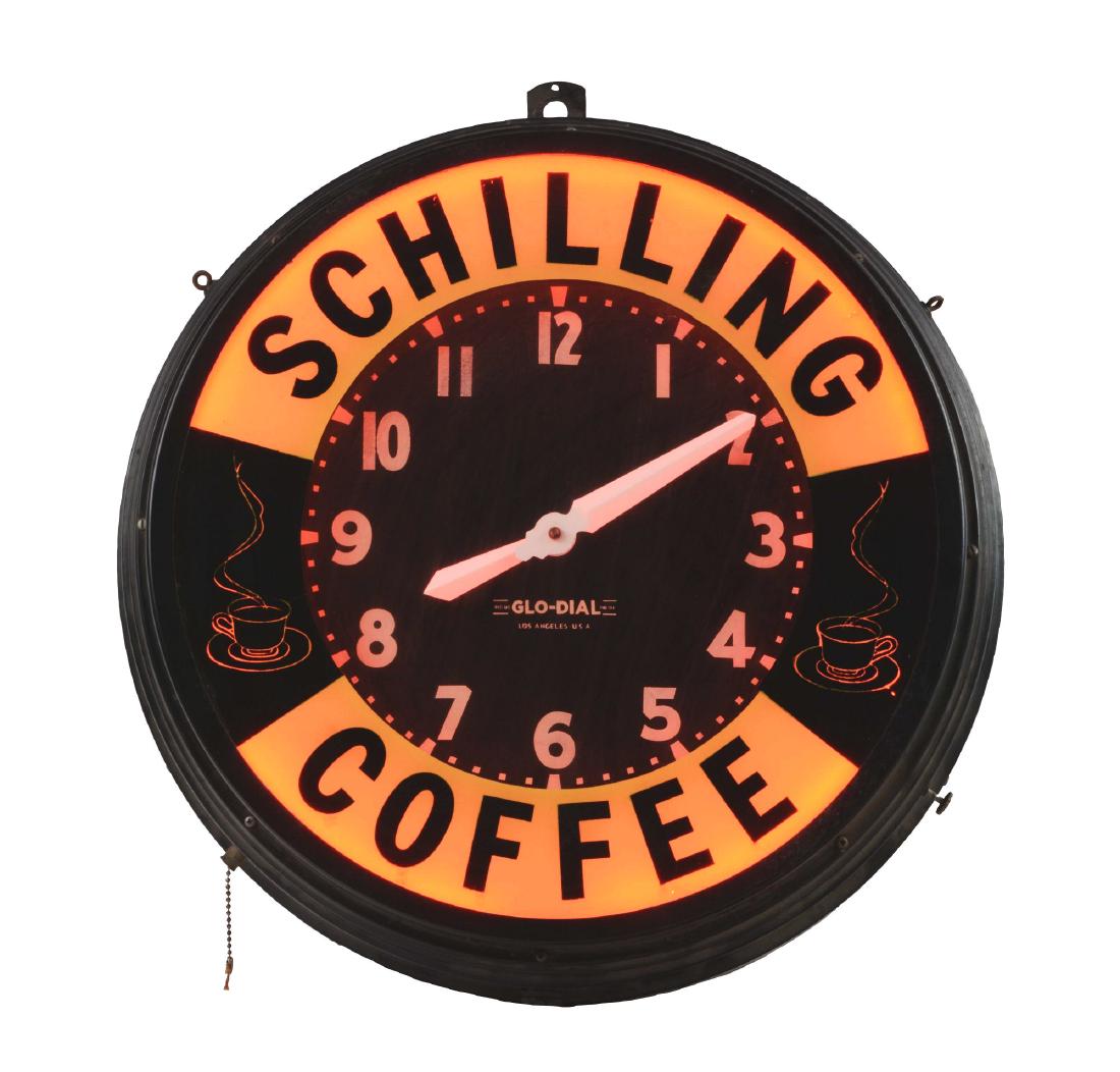 Schilling Coffee Reverse On Glass Glo Dial Neon Clock. (1 of 2)