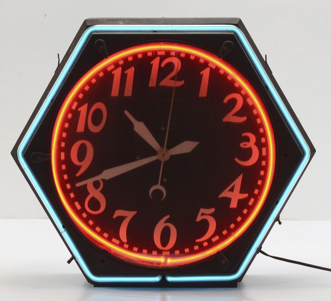 Hexagon Shaped Two Color Neon Clock.