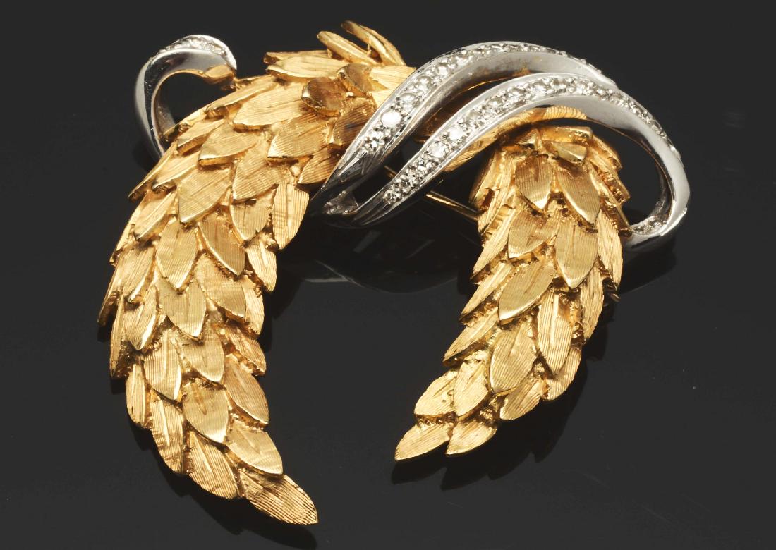 Vintage 18K Yellow & White Gold Diamond Brooch. (1 of 3)