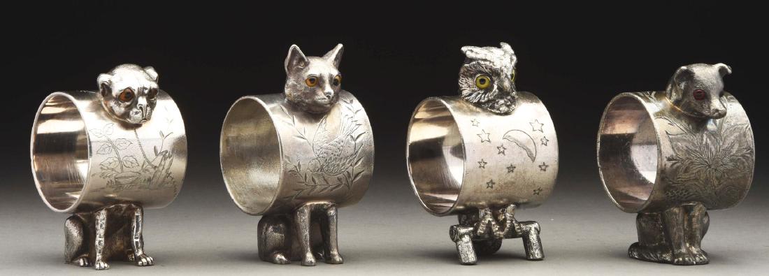 Lot of 4: Pug, Fox, Cat & Owl Napkin Rings. (1 of 3)