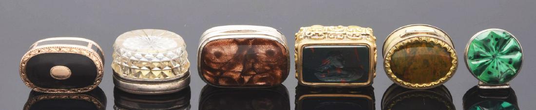 Lot of 6: Antique Vinaigrettes with Stone & Glass Lids. (1 of 1)