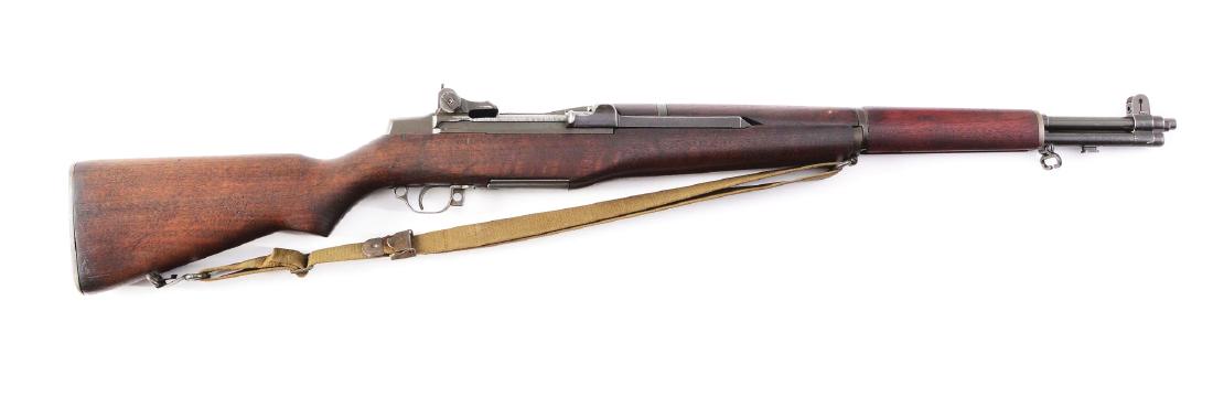 (C) U.S. Springfield WWII 1943 M1 Garand Rifle.: Gun retains 90% finish with wear to high points, has a bit of Cosmoline in it. Proper "S.A./ G.A.W." cartouche on left side of stock. 12-43 dated barrel. Fine mechanical function. Stock is fine with l
