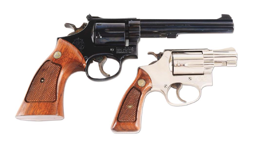 (M) Lot of 2: Boxed Smith & Wesson Double Action: Both revolvers are in near new condition inside and out and come in their original matching two piece boxes. Gun (A) Smith & Wesson Model 14-3 with target adjustable sights, target hammer and trigger,