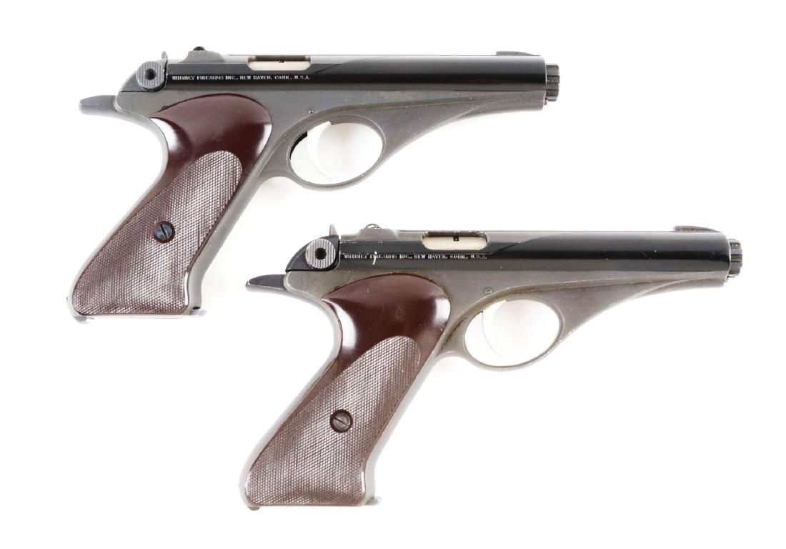 (C)Lot of 2: Whitney Firearms Wolverine Pistols with: Both guns are identical with blued finish and brown composite grips. Both appear to be in as new condition inside and out. One comes in its original two piece box. Gun (A) does have a few storage scra