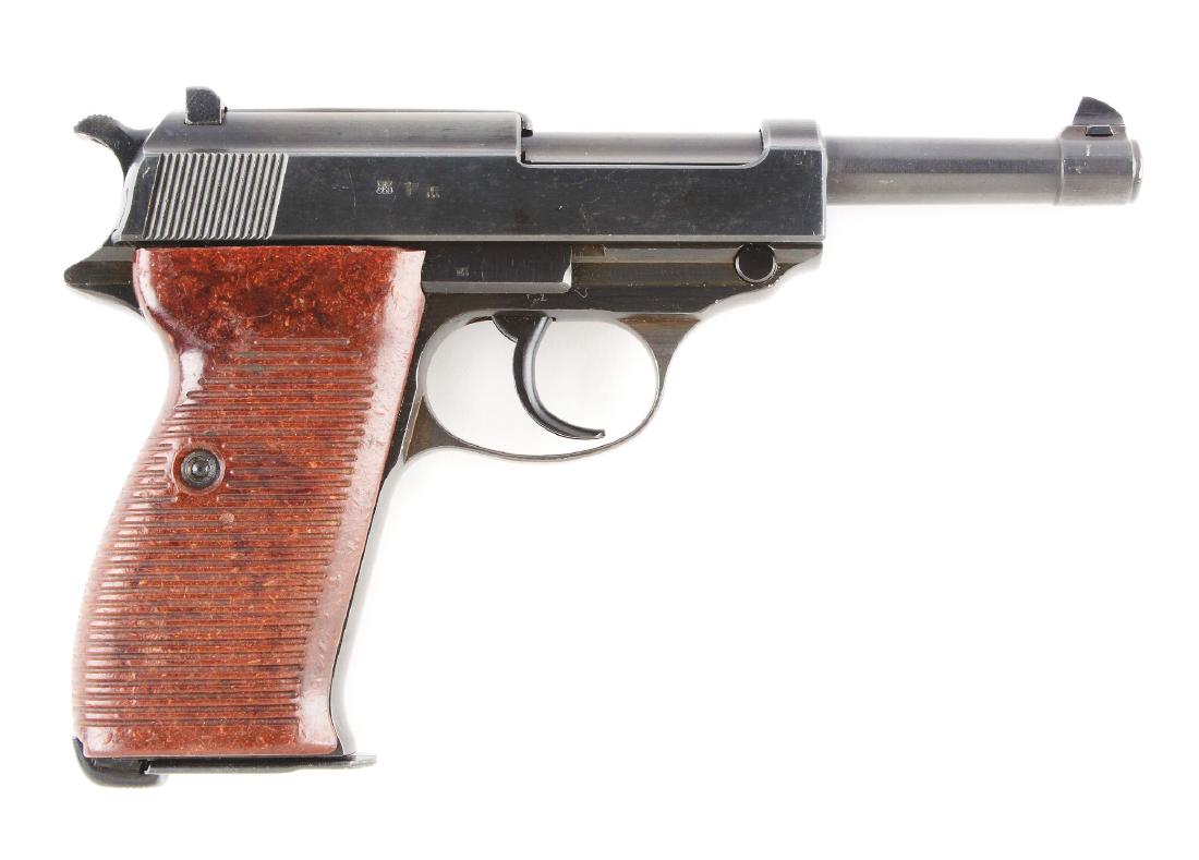(C) WALTHER AC 41 MARKED P-38 PISTOL FROM WW2: Manufactured 1941. Brown Bakelite grips. Eagle 359 inspections with matching serial numbers including locking block. Very faint import mark found on grip spur. , Pistol retains 98% of its Russian redi