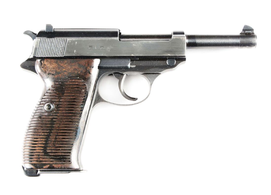 (C) Nazi Marked German Mauser byf 43 P.38: Manufactured for the German Army in World War Two. Features include round barrel with adjustable blade front sight and fixed U notch rear sight. it is a recoil, locked breech, hammer fired semi-automa