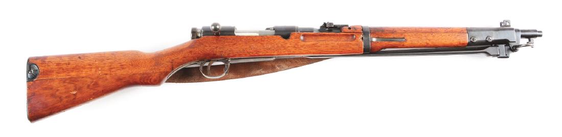 (C) Rare 2nd Variation Japanese Kokura Type 44 Carbine.: Gun retains 70% finish overall, buttplate looks to have been touched up. Mum is ground. 2nd variation bayonet assembly. None of the numbers appear to be matching. Good mechanical function. No series m