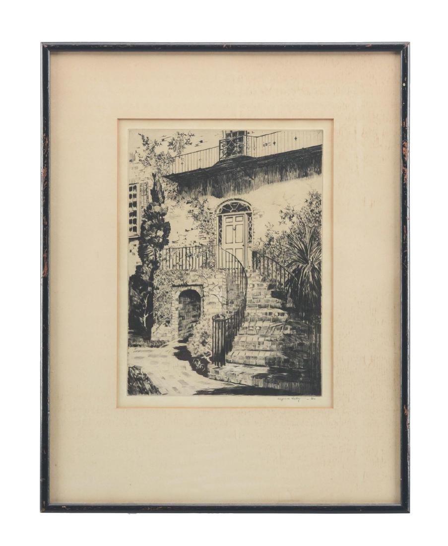 Alfred Hutty: A fine crisp engraving in very good condition, no foxing or toning. Note: Inscription on reverse in pencil "48 Tradd Street Charleston, South Carolina..." Livingston Gallery Label, New York, New York,