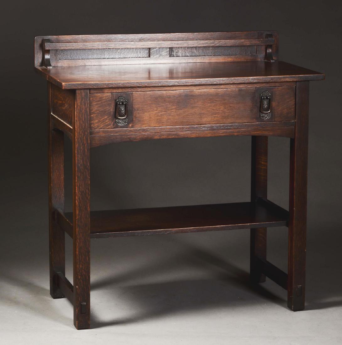 Rare Lifetime Furniture Co. Buffet Server, Variant, No.: Rare Lifetime Furniture Co., Grand Rapids, Mich., Arts & Crafts Buffet/Server in quartersawn oak, Unique variant of Model No. 5160. Excellent pinned mortise and tenon construction with lower shelf, pl