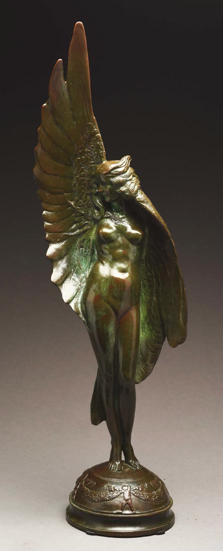 Emil Siebern Bronze Statue: Note: Kunst Foundry NY mark. Dates: (American, 1888-1942).Title: "Winged Woman" Condition: Dimensions: 34-1/2" T.