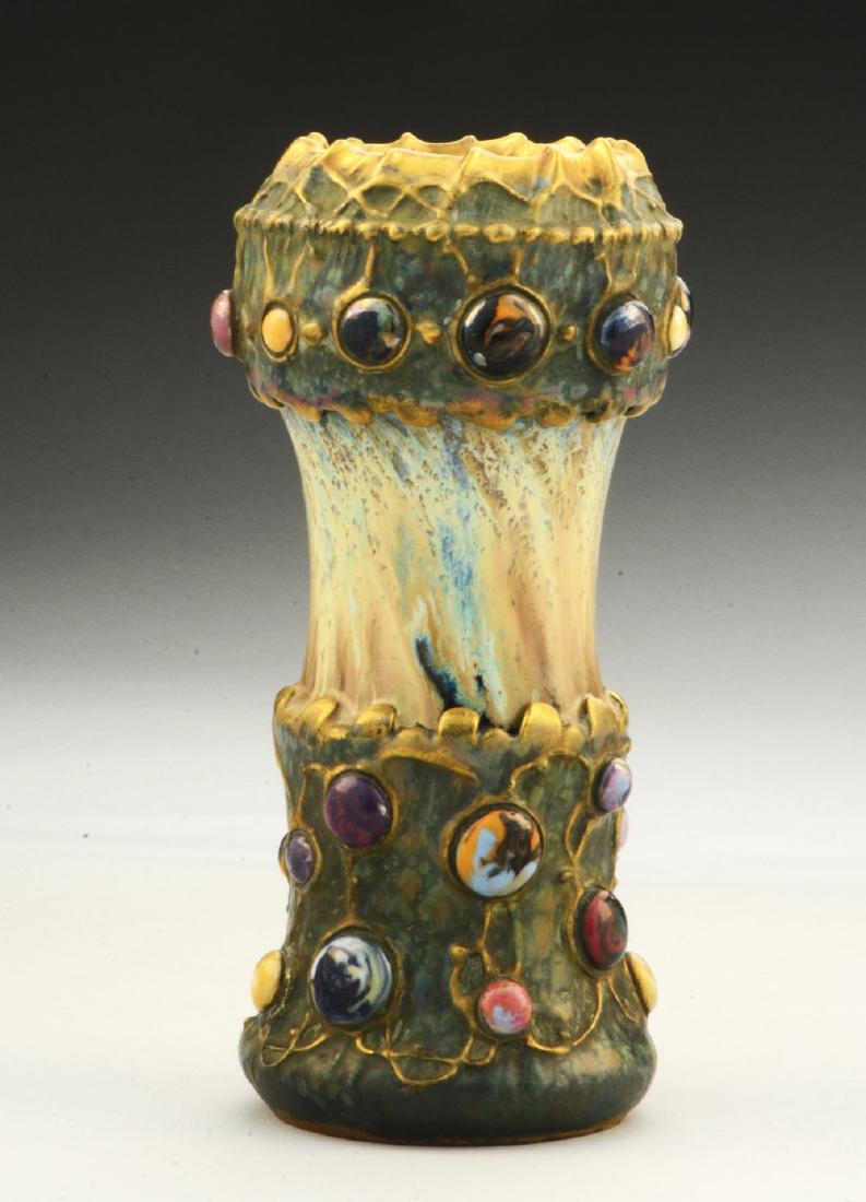 Amphora Ceramic Gres Bijou "Stretched Middle" Vase.: Amphora oval mark, Austria oval mark, impressed "3787 D". Similar examples of this decoration are illustrated in "The House of Amphora" by Richard Scott, page 185. Condition: (Mint). Dimensions: 9 - 1