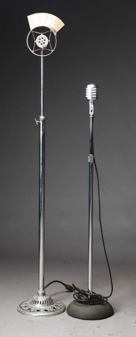 Lot Of 3: Microphone and Floor Stands.: Lot includes: 1) Electro Voice Model 611 Microphone on floor stand. 2) Double Button Carbon Microphone on fancy engraved floor stand with the call letters "WGAL" on the reproduced frame, the call lett