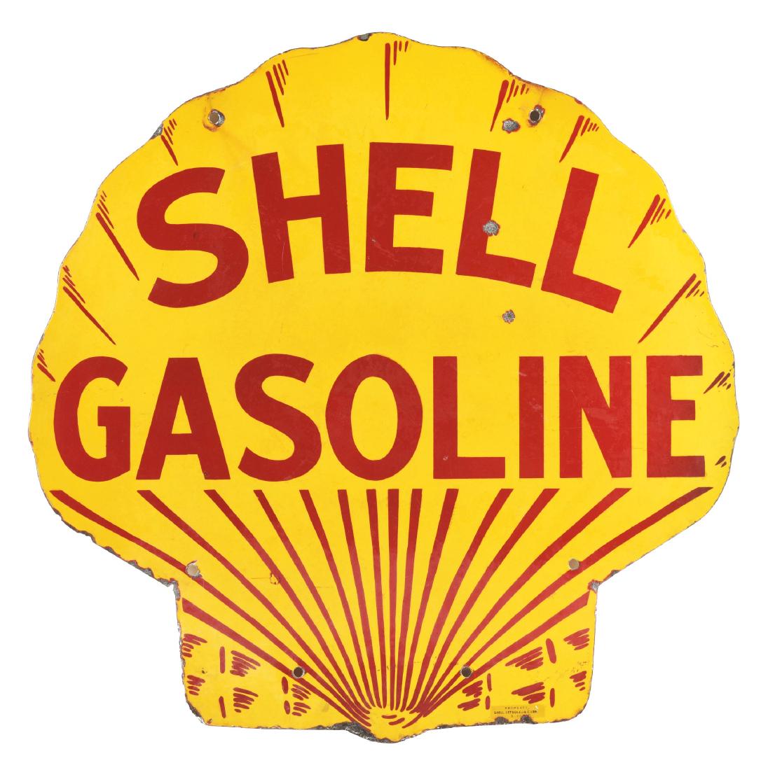 Shell Gasoline Porcelain Clamshell Shaped Curb Sign. (1 of 3)
