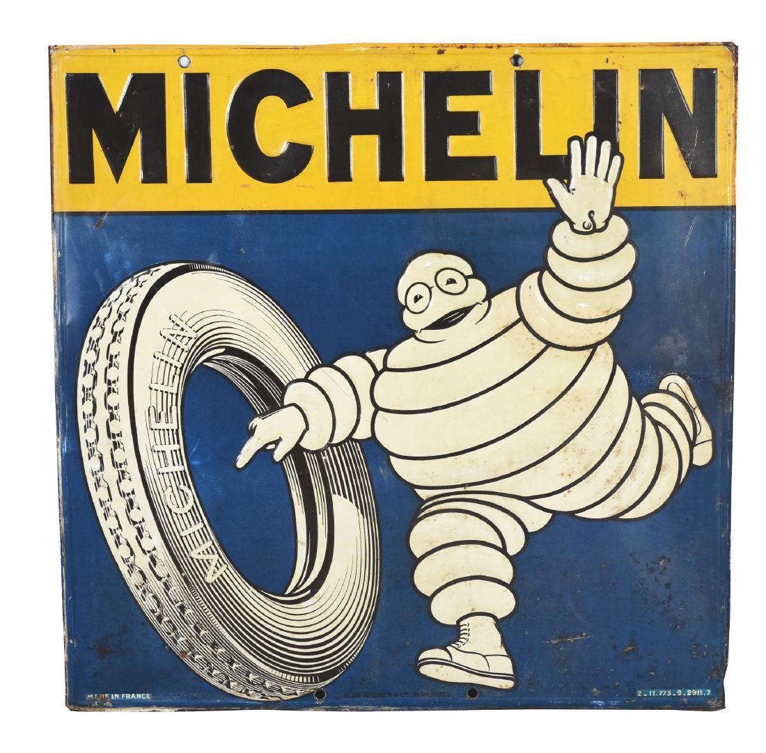 Michelin Tires Embossed Tin Sign with Bibendum & Tire (1 of 3)