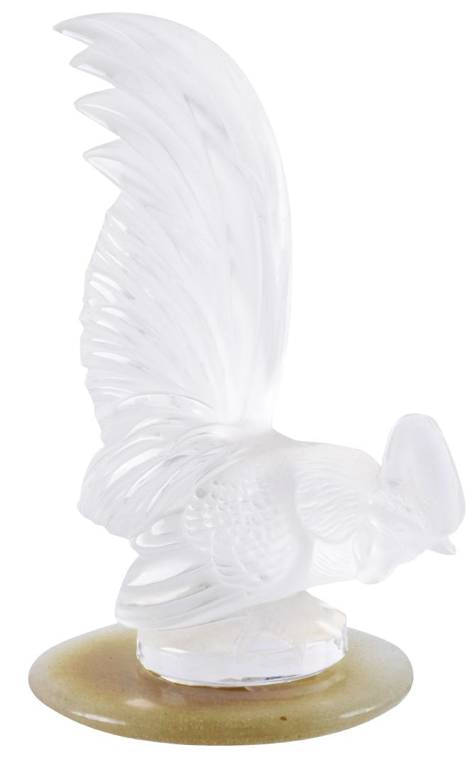 R. Lalique Frosted Glass Rooster Mascot Hood Ornament. (1 of 3)