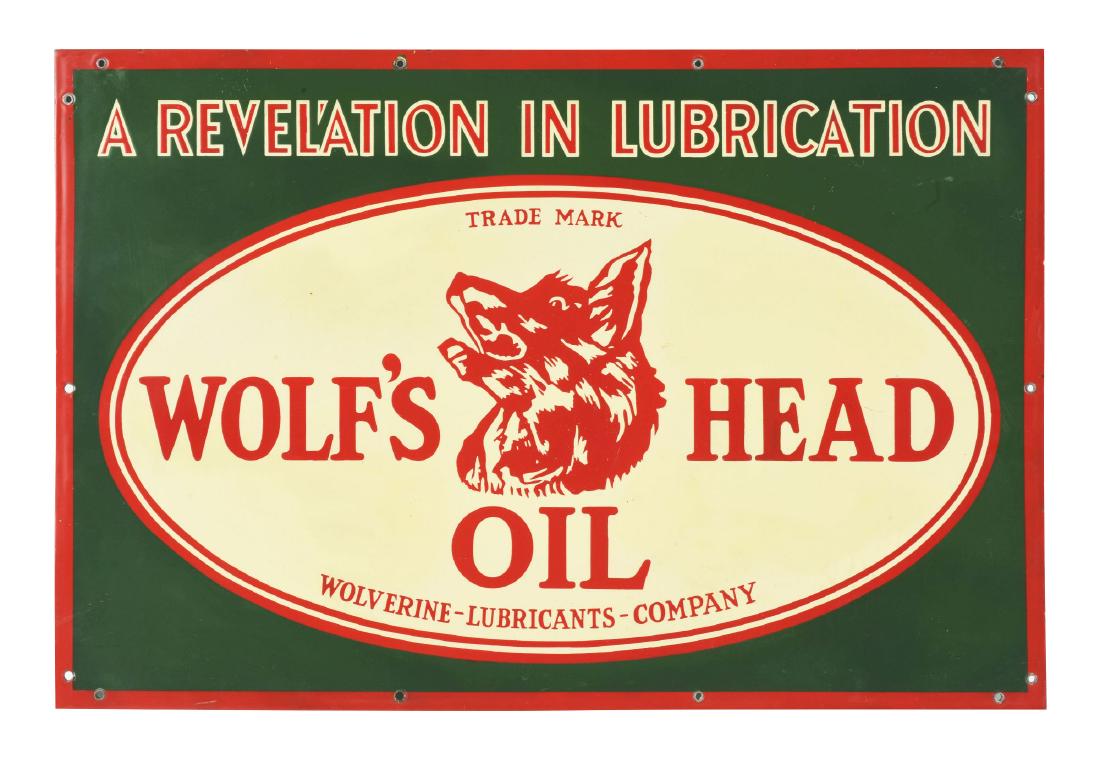 Rare Wolf's Head Motor Oil Porcelain Sign with Wolf (1 of 2)
