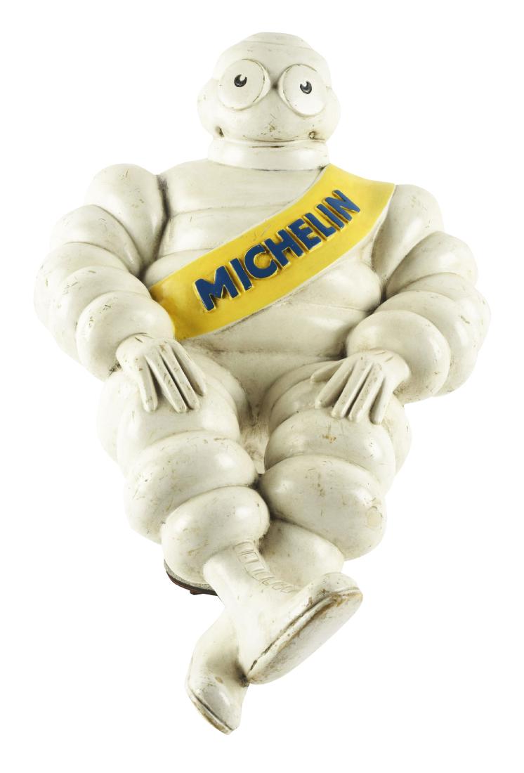 Michelin Tires Bibendum Figural Statue.: A great example of this figural statue of the Bibendum Michelin Man. Statue shows a large amount of original paint, with only a few light areas of wear and scratching. Statue sits on adjustable metal