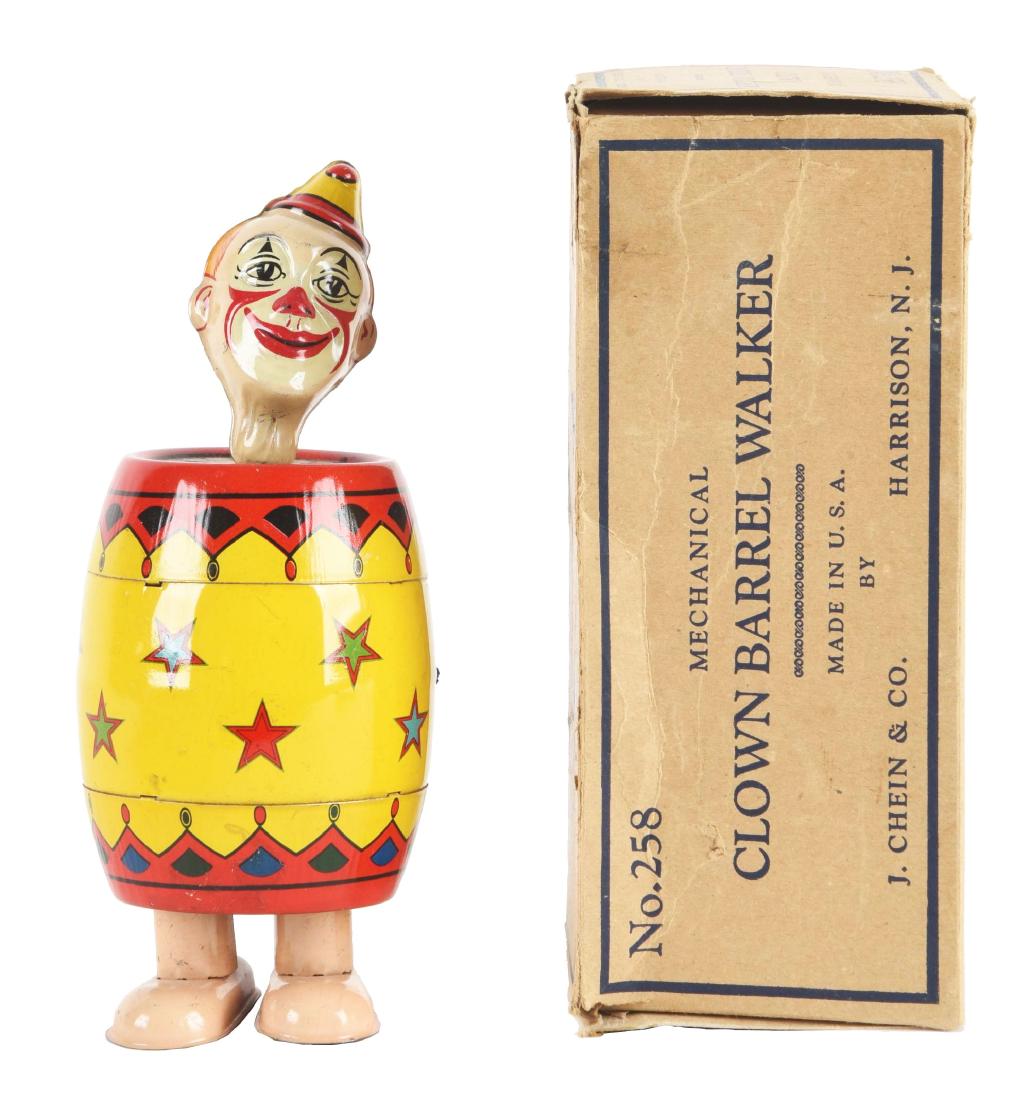 Chein Tin Litho Wind-Up Clown Barrel Walker Toy with (1 of 2)