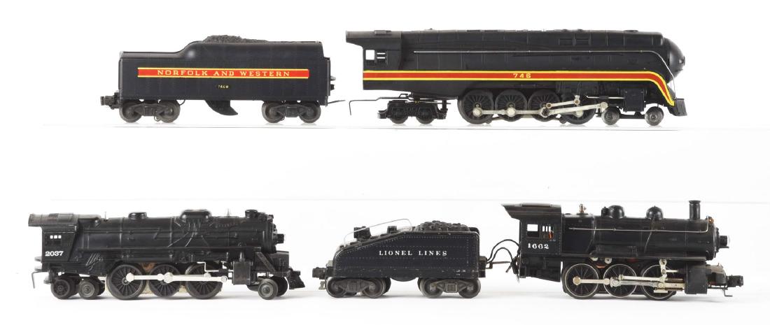 Lot of 5: Lionel Nos. 746, 2037 and 1662 with Tenders.: Lot includes: No. 746 Locomotive - complete and all original, in excellent condition. Includes slightly stained original box. No. 746W Whistle Tender Short Stripe Version - complete and all original,