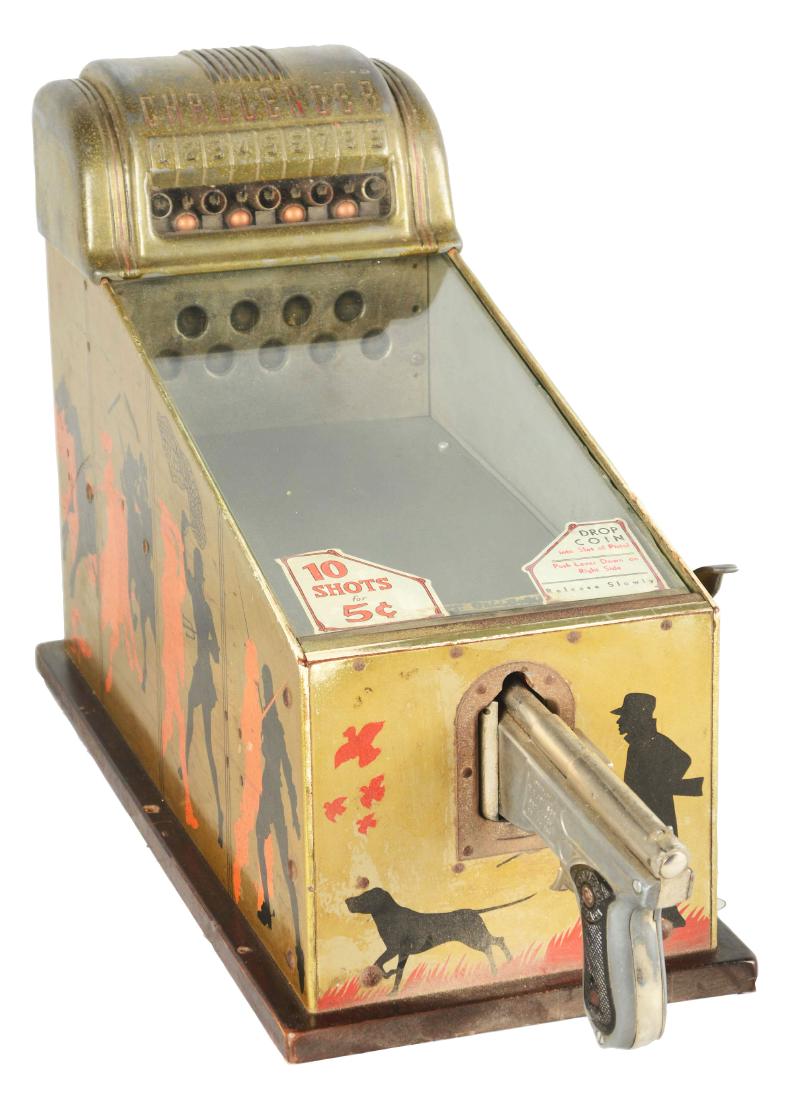 5¢ A.B.T. Mfg. Co. The Challenger Arcade Game.: A countertop arcade game, giving ten shots per nickel with a nine target challenge. The shooting style arcade machine was manufactured by A.B.T. Mfg. Co. from 1931 to 1939 then again in 1946. It has a