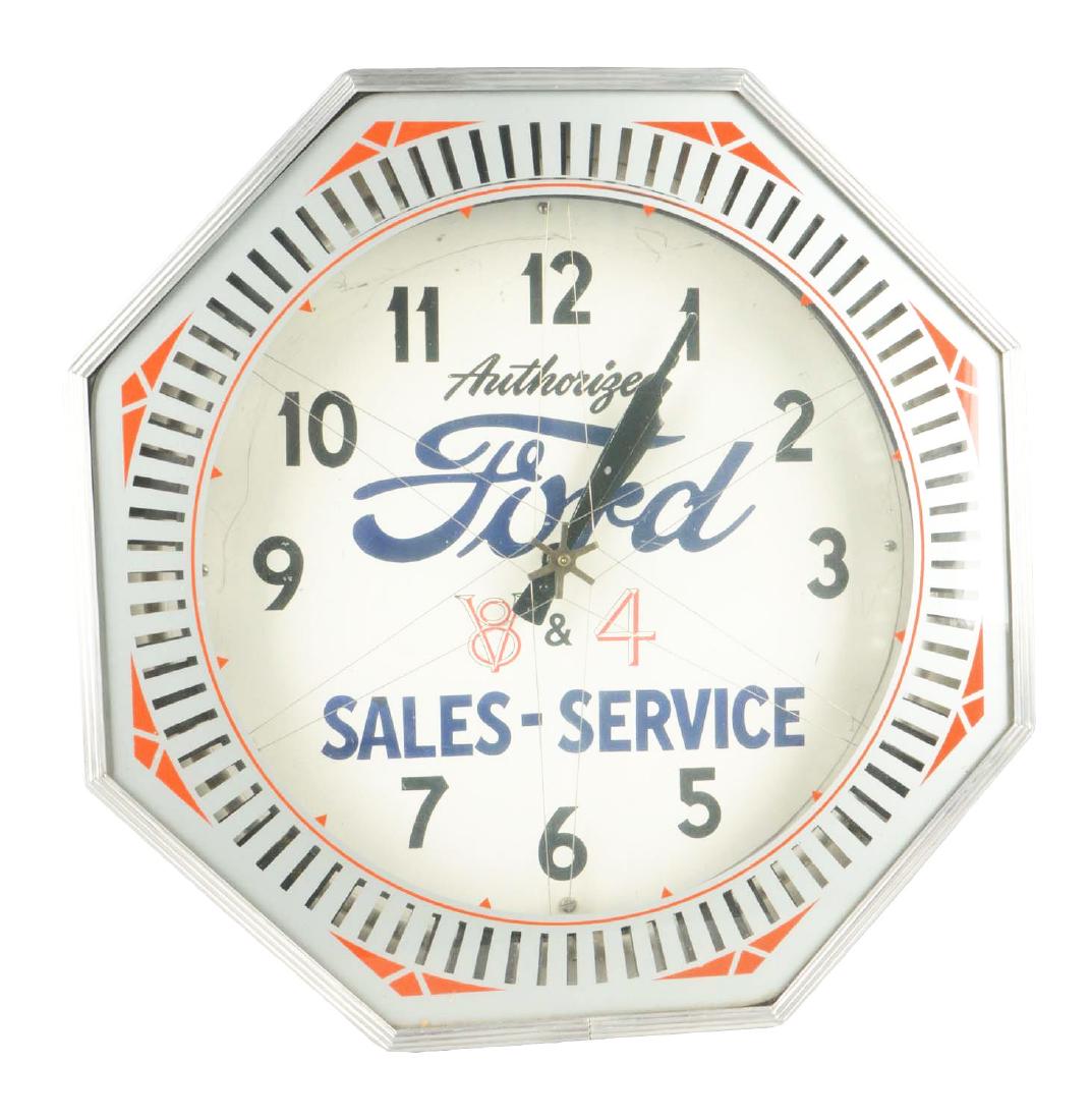 Authorized Ford Sales & Service V-8 & 4 Neon Clock. (1 of 6)