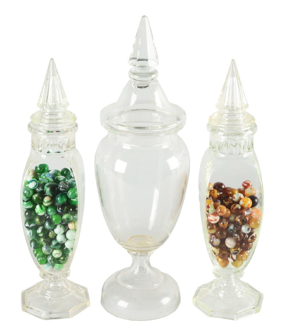 Lot Of 3: Glass Candy Jars With Marbles. (1 of 3)