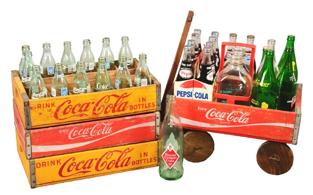 Lot Of 5: Coca-Cola Crates And Wagon With Bottles. (1 of 5)