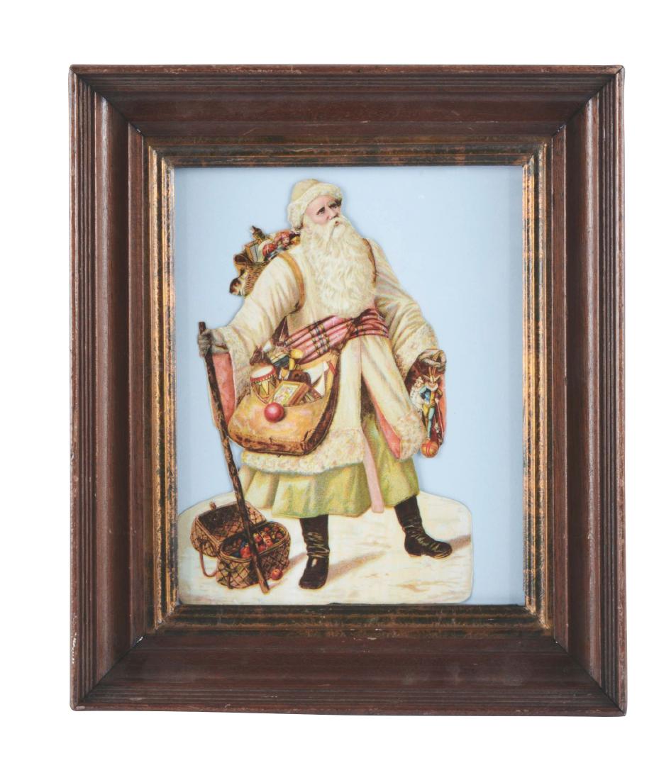 Framed Victorian Santa In White Robe Die-cut. (1 of 1)