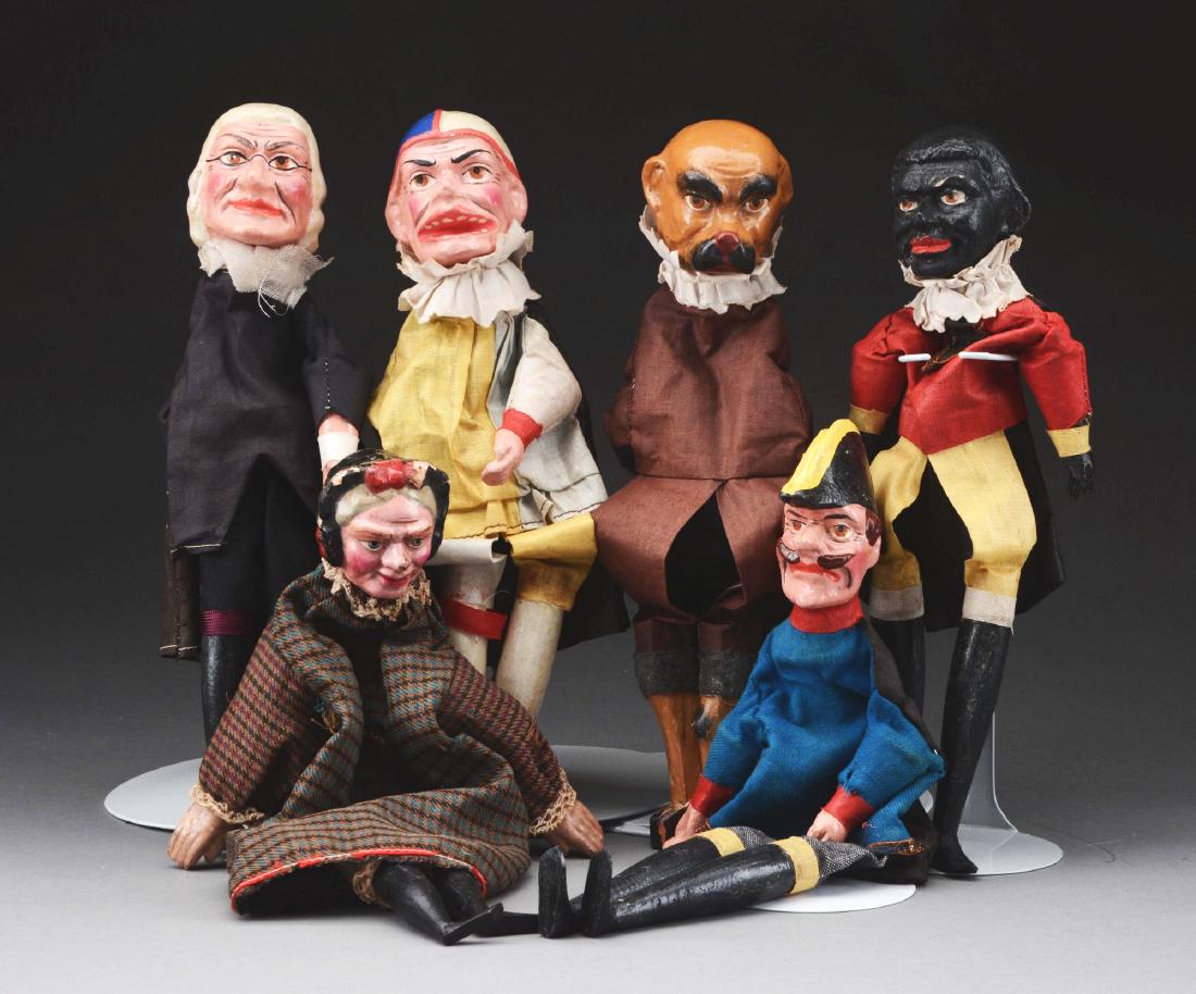 Lot Of 6: Small Victorian Wooden Hand Puppets. (1 of 1)