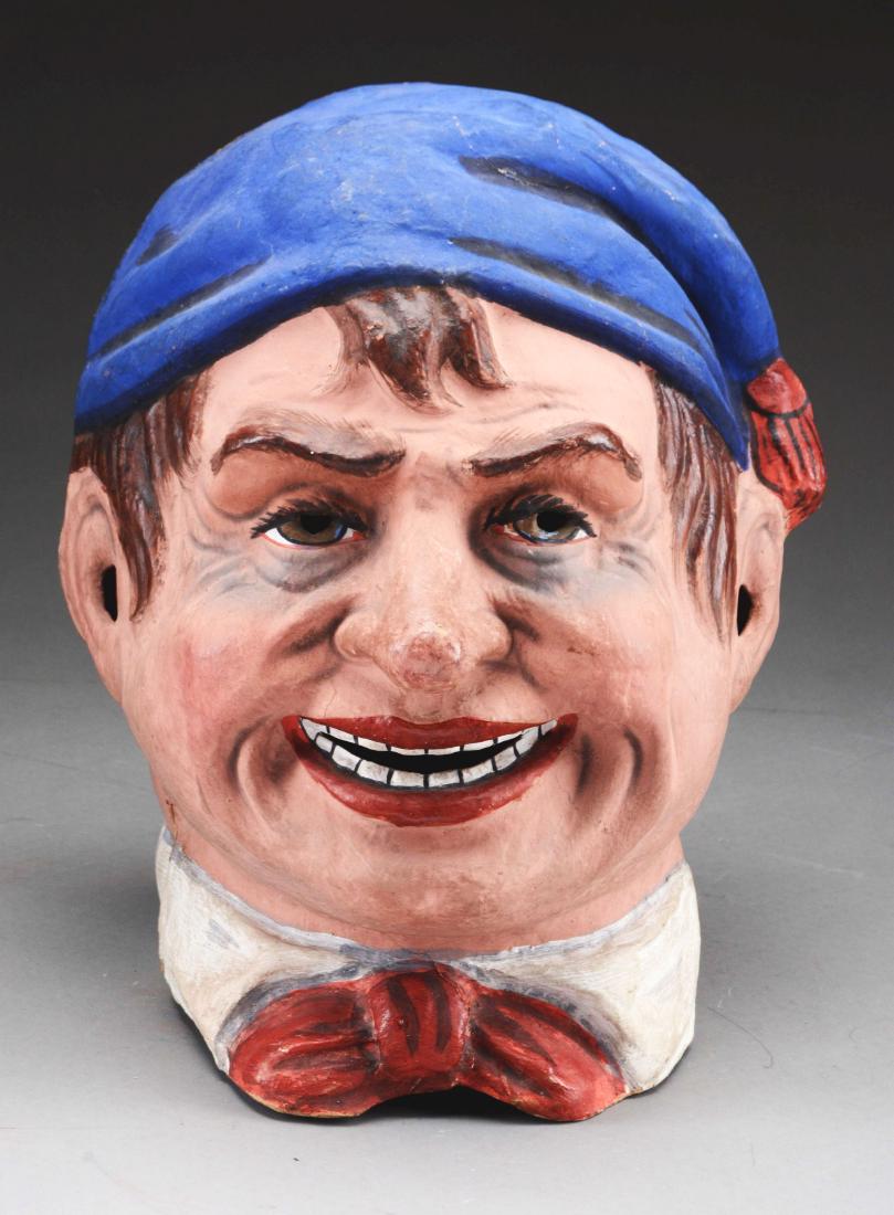 Early German Paper Mache Mask with Blue Hat. (1 of 2)