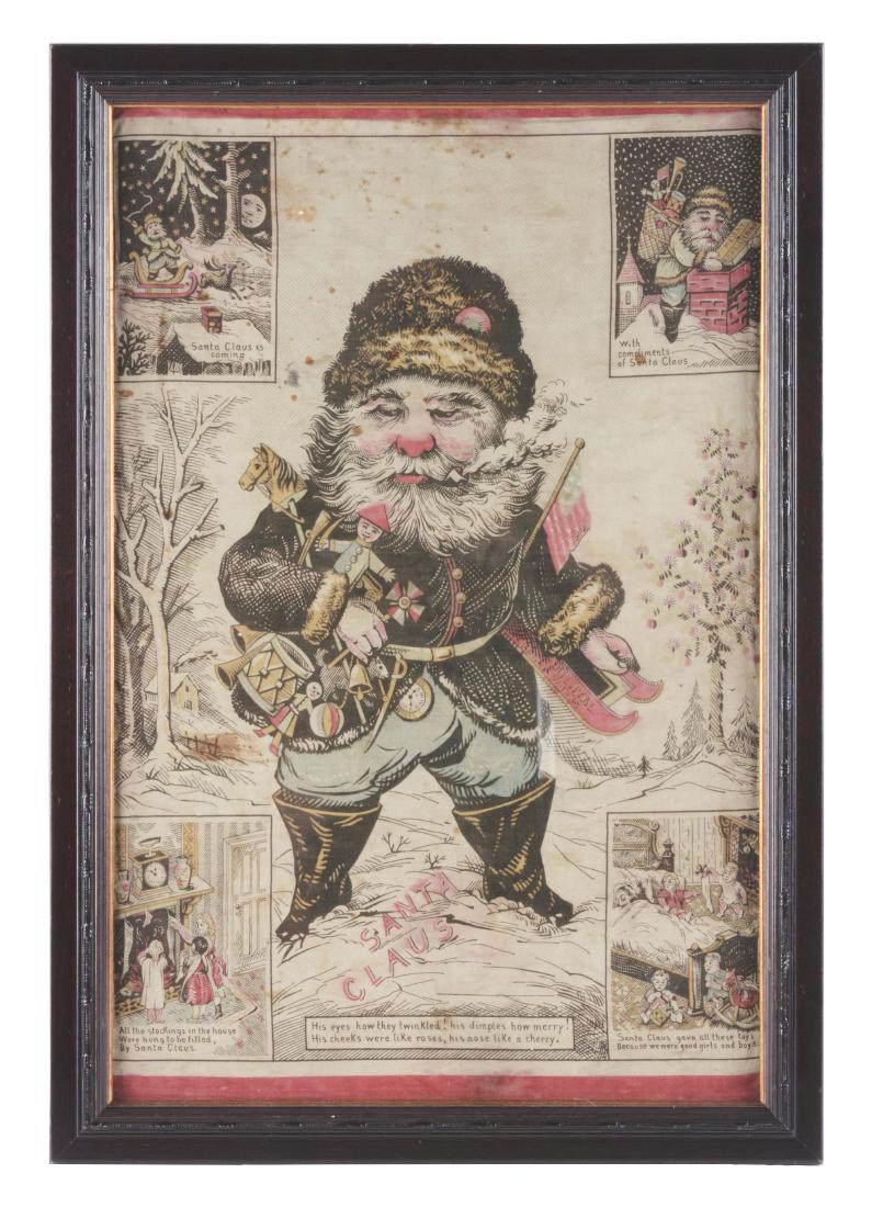 Framed Early Fabric Print of Santa. (1 of 1)