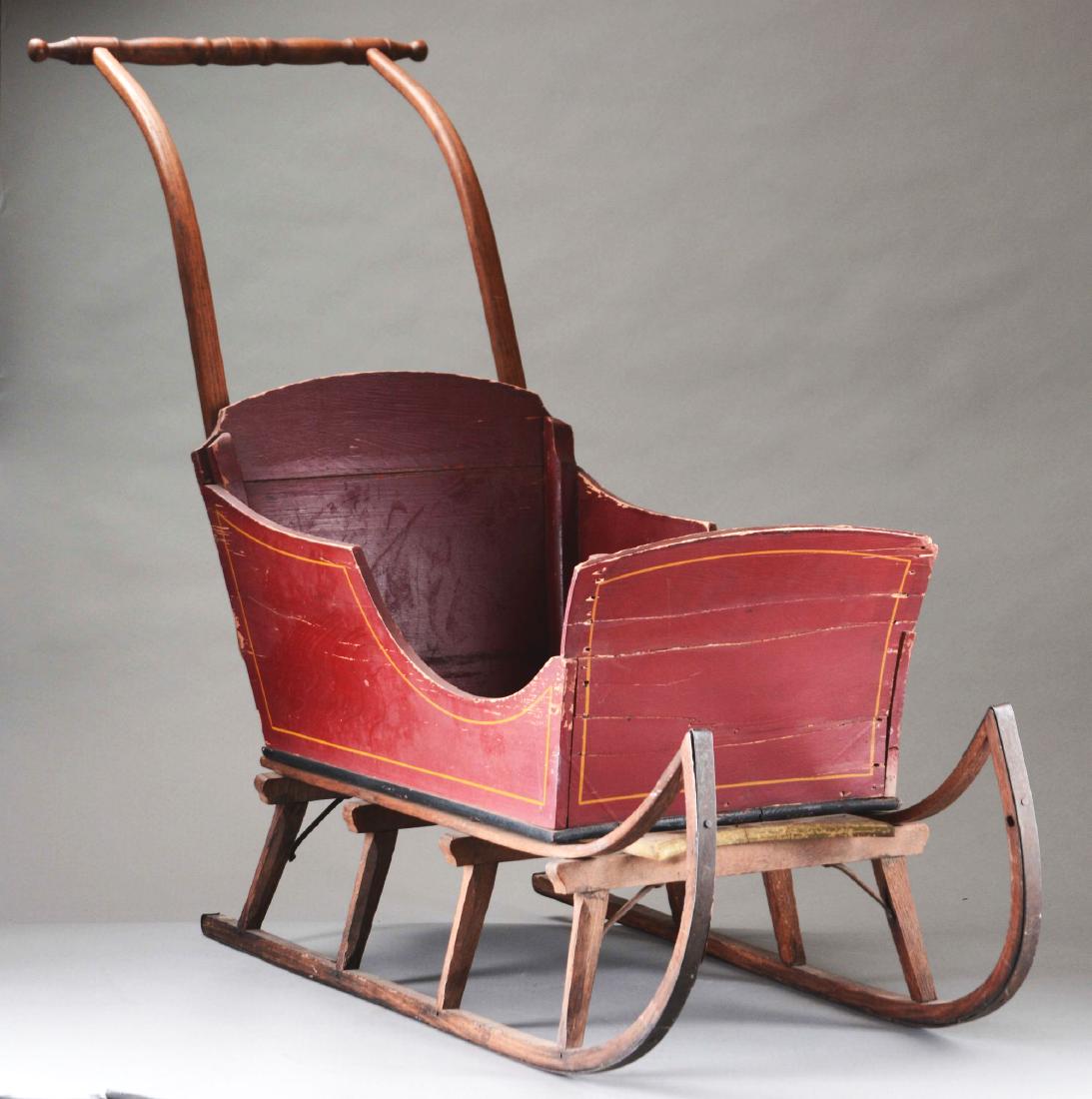 Victorian Child Push Sleigh With Handle.