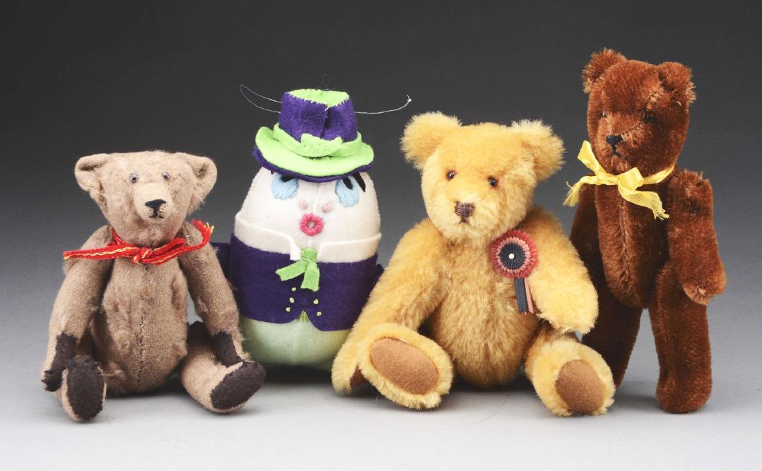 Lot Of 4: Stuffed Jointed Bears & Cloth Humpty Dumpty. (1 of 1)