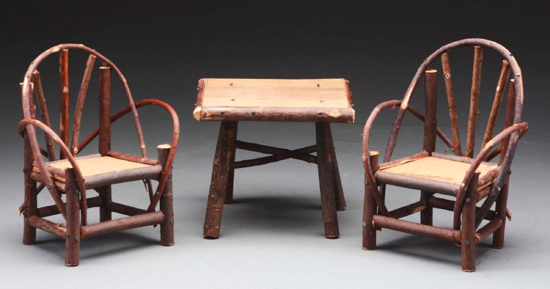 Lot Of 3: Pair Of Rustic Chairs And One Table. (1 of 1)