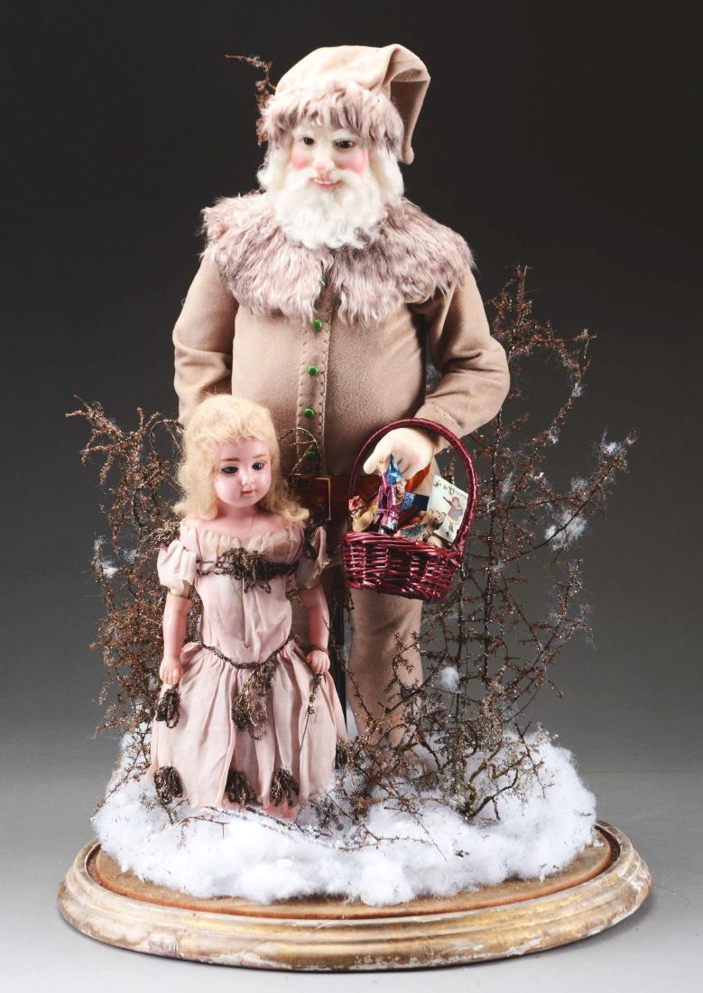 Lot Of 2: Wax Santa & Fairy Dolls In Glass Dome.: Dolph commissioned doll artist, Lewis Sorensen to create a Thomas Nast Santa for his upcoming exhibition, "The Santa Show" at the Crocker Museum in Sacramento in 1975. Dolph had seen his work in books