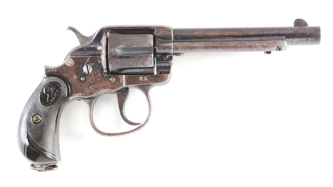 (C) US Colt Model 1902 Double Action Revolver (Model: Often referred to as the Alaskan or Philippine Model, it is basically a Model 1878 with oversized trigger and guard. Inspector stamp "RAC" Renaldo Carr on left side of trigger and frame. Right side of
