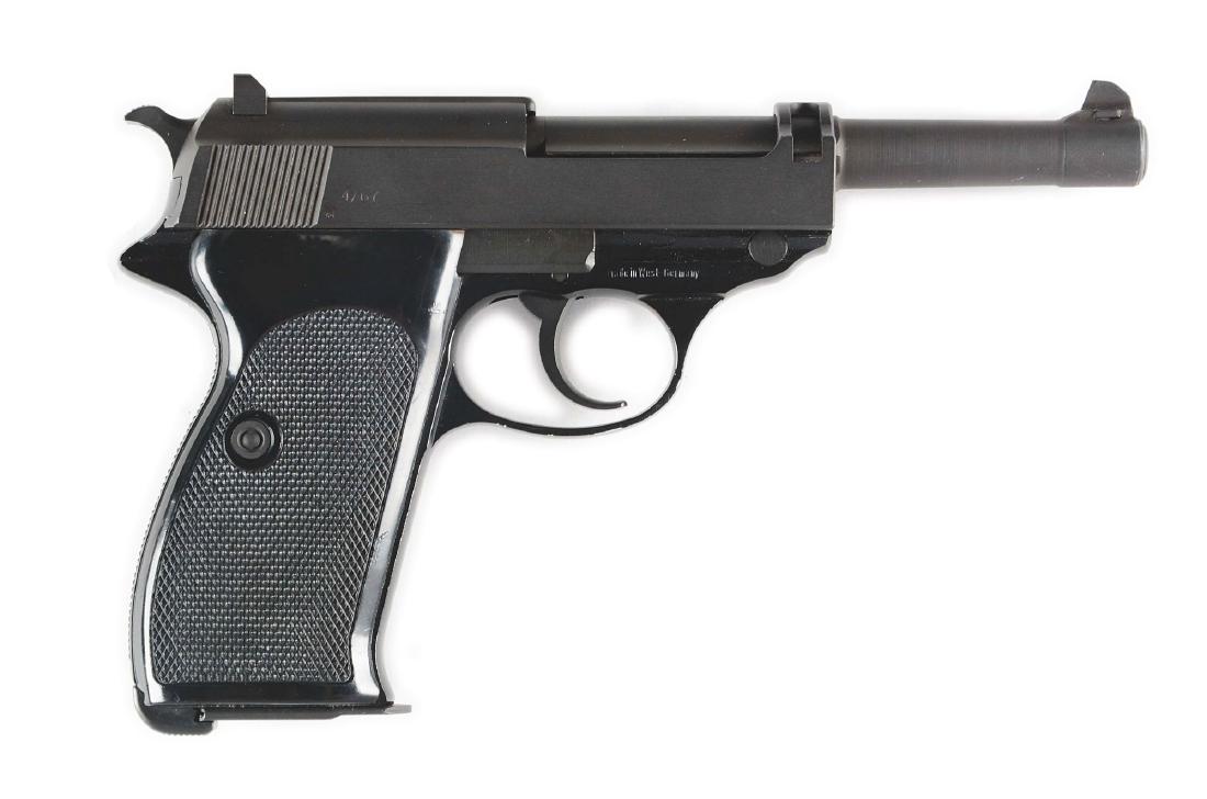 (C) Walther Post-War Commercial P38 .22 Polished Panel: This is a post war manufactured Walther P38 pistol. Marked on the left side of the slide with a 2 line "Ulm/Do" address in a polished blue panel. The rest of the slide is a matte finish. "68" dated on