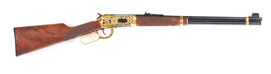 (M) Boxed Winchester Arms Collectors Association Model: One of 250 specially manufactured rifles for the Winchester Arms Collectors Association 1992 meeting. Special features include gold toned bands, magazine cap, frame, and lever. Features triple X oil f