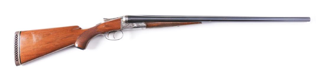 (C) A. H. Fox Grade A Boxlock SxS Shotgun.: Made in 1927. A grade with late style chisel engraving. Chromax fluid compressed steel barrels with matted rib and brass bead front sight. Double triggers with extractors and auto safety. Splinter for