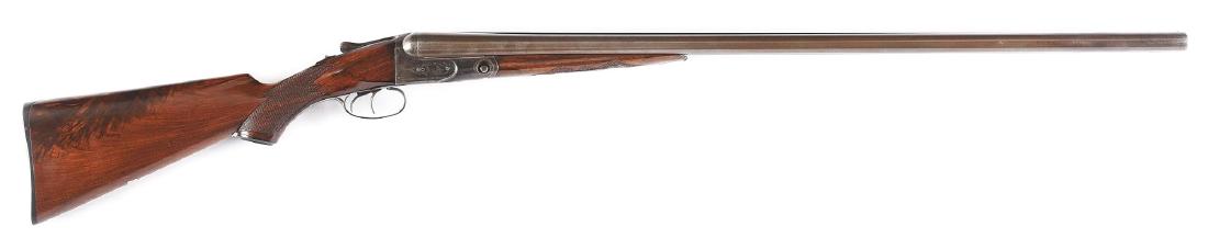 (A) Parker Bros GH Grade SxS 12 Gauge Shotgun: (1895) 32" Barrels are marked with Parkers name and Meriden address, as well as "DAMASCUS STEEL" on matted rib. Barrel flats and lump have all correct markings. 1 - 1/2 Frame with automatic safety and