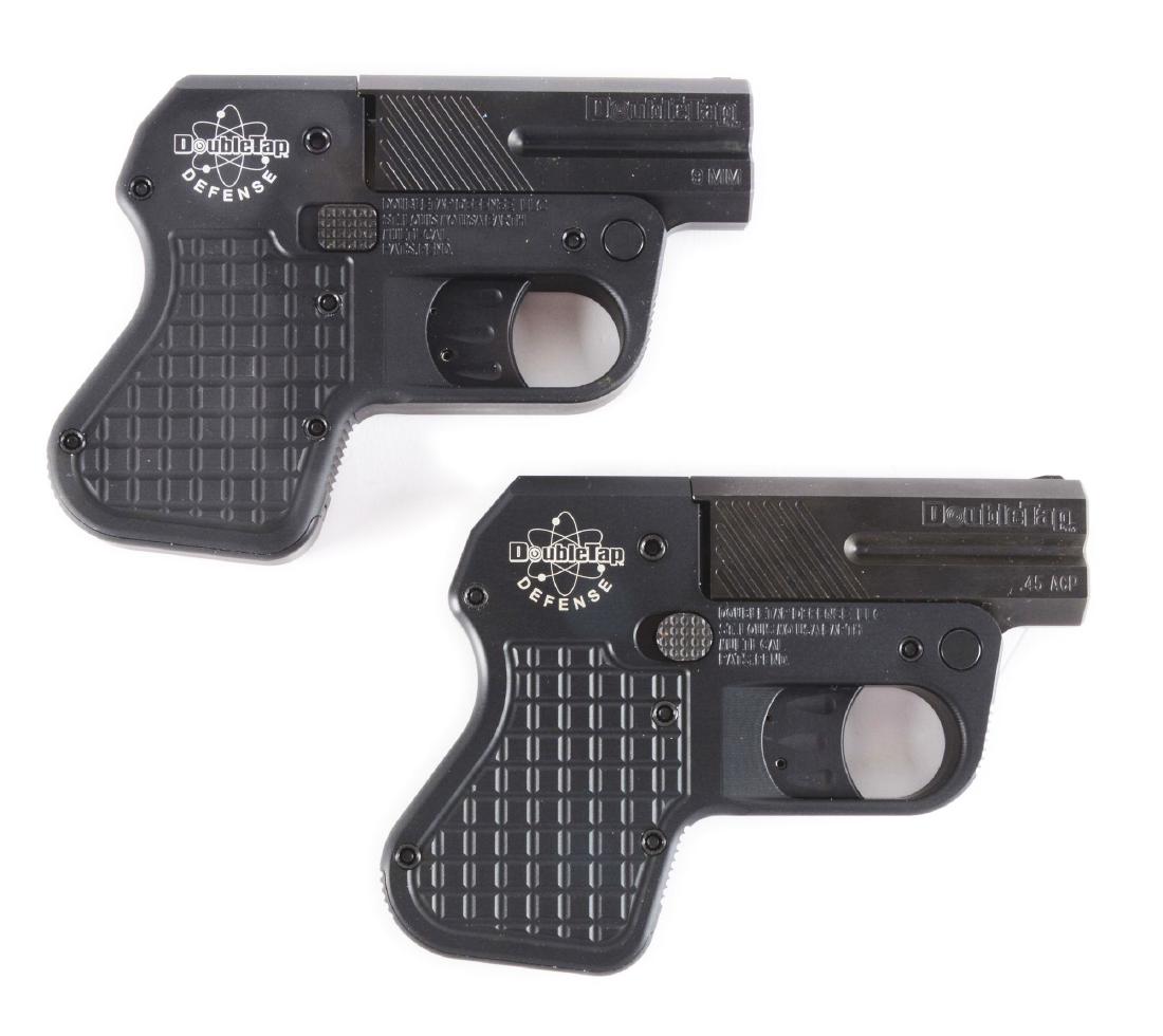 (M) Lot of 2: DoubleTap Defense DoubleTap Derringers.: Offered are an excellent pair of DoubleTap Defense DoubleTap Derringers in two different calibers. Features include steel barrels on an alloy frame, checkered barrel releases, and checkered grips. Two