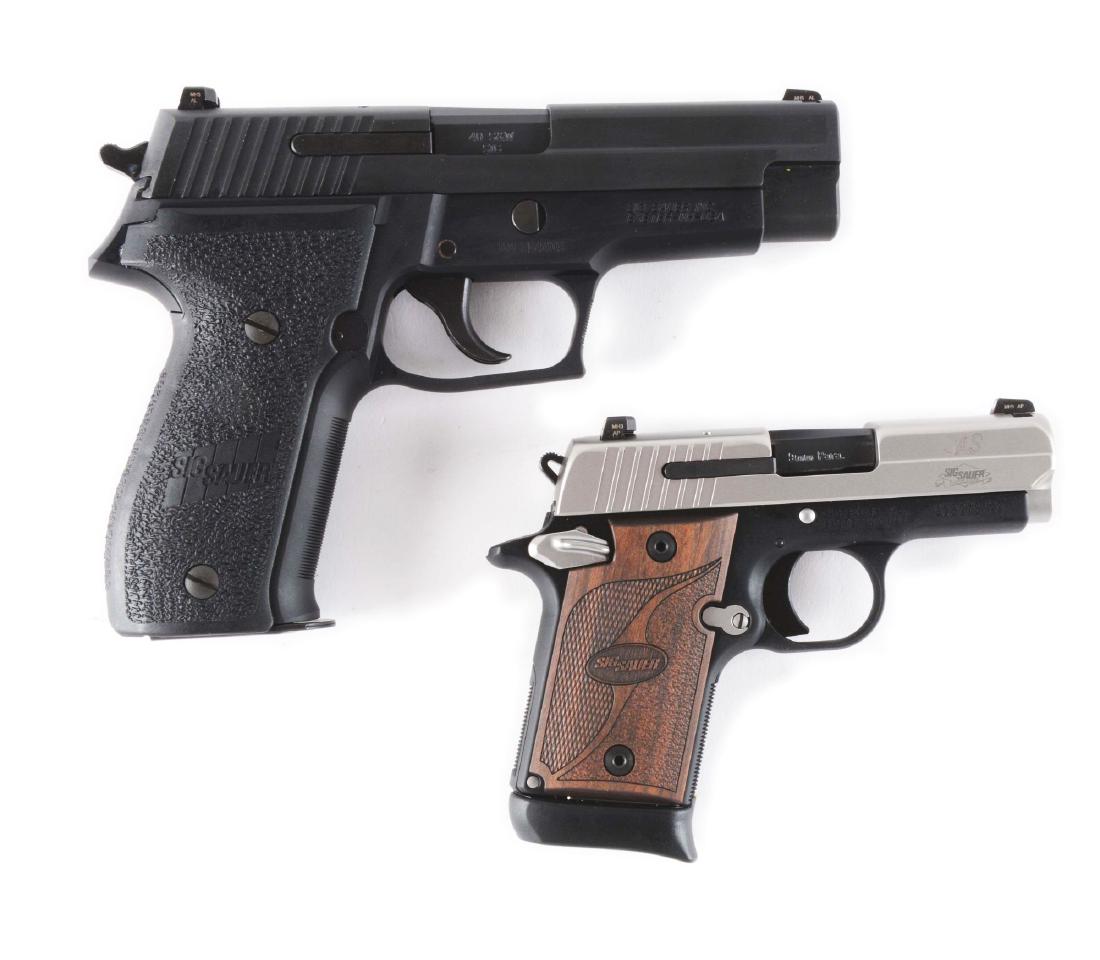 (M) Lot of 2: Sig Sauer P938 SAS and Sig P226: Gun (A) is a standard Sig P226 chambered in .40 S&W and featuring SIGLITE 3 Dot sights. This is a later model P226 made in Exeter, New Hampshire. Comes with factory box, locks, manuals, and two spare 