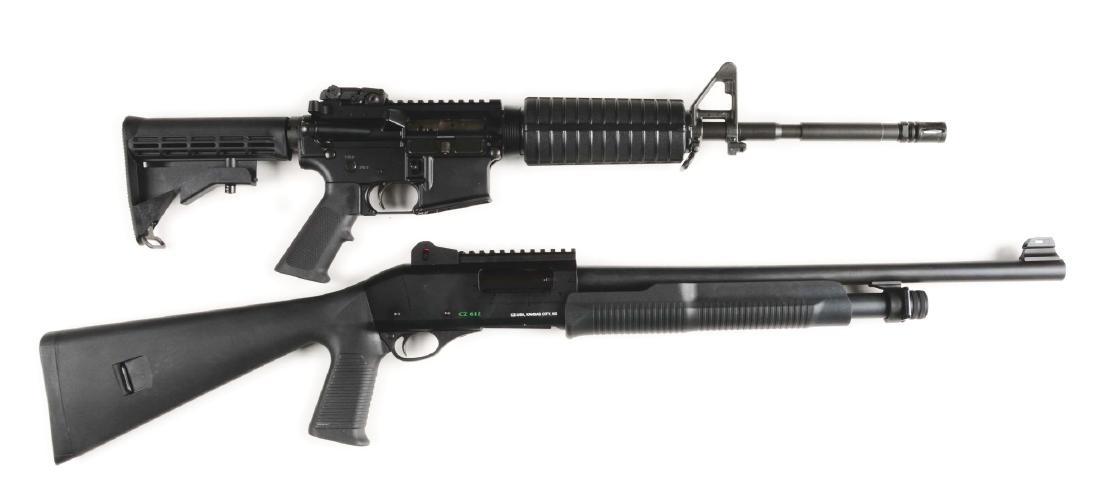 (M) Lot of 2: One NIB CZ-USA 612 Pump Action Shotgun: A) Colt M-4 Carbine 2013 configuration with synthetic adjustable rear stock and pistol grip and polymer front guard. Rear adjustable flip sight with picatinny rail and fixed front sight. Comes with 30