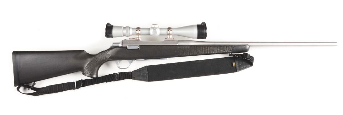 (M) Boxed Left-Handed Browning A-Bolt Bolt Action Rifle: Left- handed Browning A-Bolt II with Leupold 3.5x10 variable scope Stainless steel finish on action and barrel. Black synthetic stock with checkering and recoil pad. Leupold Vari-X III scope with stai