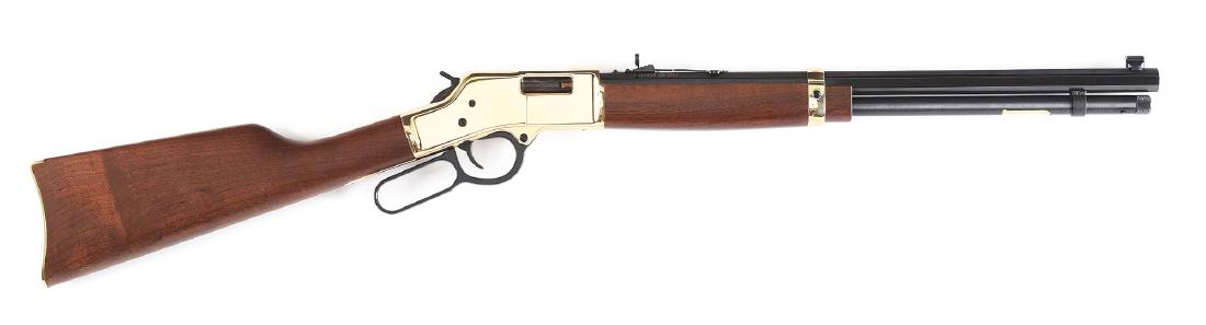 (M) Boxed Henry Big Boy Lever Action Short Rifle.: Features full octagon barrel, sporting sights, full magazine, single brass barrel band, walnut stocks, carbine butt and brass frame. CONDITION: This gun is in near new condition inside and out in its 